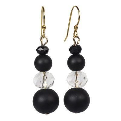 Sudden Clarity,'Black and Clear Recycled Glass and Plastic Dangle Earrings'