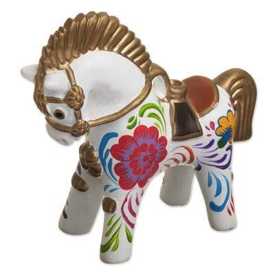White Pucara Horse,'Hand Painted Ceramic Pucara Horse Figurine from Peru'