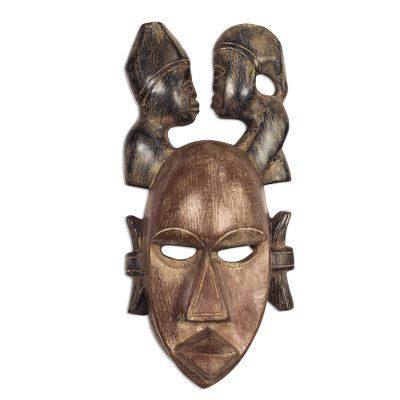 Two Heads,'Rustic African Wood mask Crafted in Ghana'