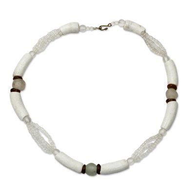African Glamour,'White Recycled Glass Beaded Necklace from Ghana Jewelry'