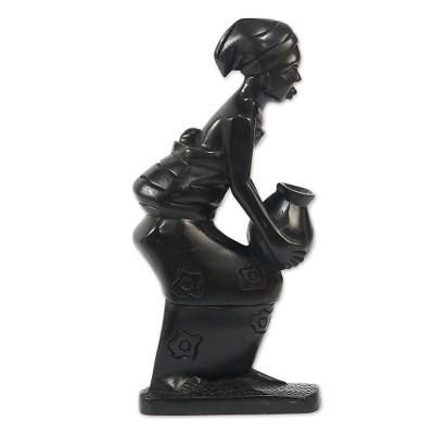 Hardworking Mother II,'Hand Crafted Ebony Wood Sculpture'