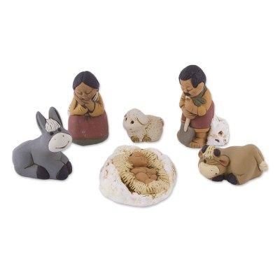 Grandparents on Christmas Eve,'Petite Ceramic Andean Nativity Scene (6 Pieces)'