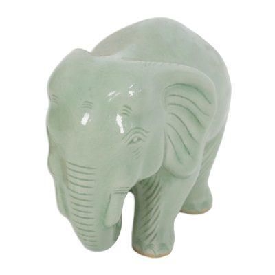 'Elephant Power & Tranquility' - Handcrafted Celadon Ceramic Sculpture
