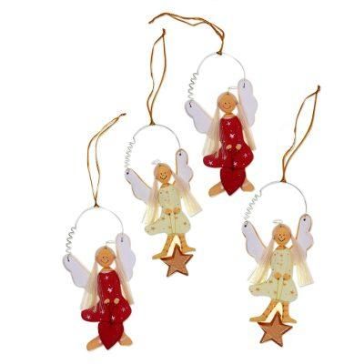 Angels of Love and Light,'4 Artisan Crafted Angel Ornaments with Hearts and Stars'