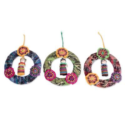 Joyful Friends,'Guatemalan Set of 3 Handcrafted Cotton Doll Ornaments'