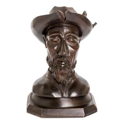 Bust of Don Quijote,'Cedar Wood Don Quijote Bust Sculpture from Guatemala'