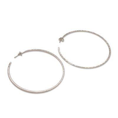 Hammered Shine,'Large Polished Hammered Half-Hoop Silver Earrings'