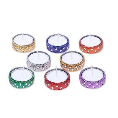 'Sparkling Assorted Colors Resin-Coated Tea Lights (Set of 8)'