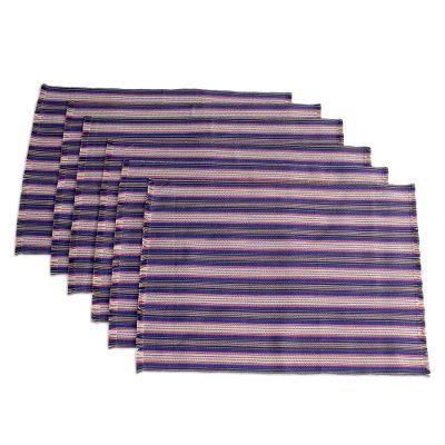 Solola Blue,'Blue Striped Placemats (Set of 6)'
