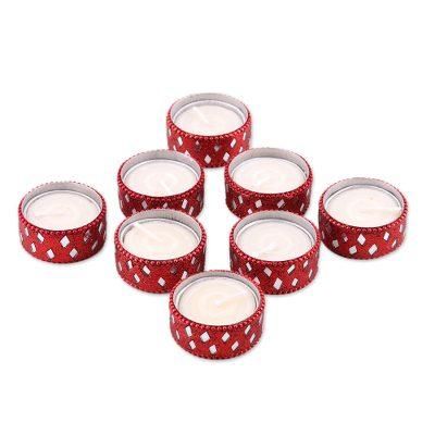 Festive Glamour,'Set of 8 Red Festive Tealight Candle Holders from India'