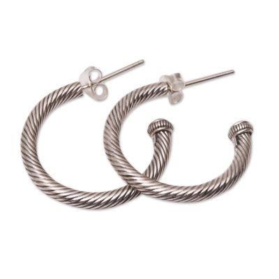 'Gold-Accented Sterling Silver Half-Hoop Earrings from Bali'