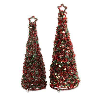 Sparkling Christmas,'Hand Threaded Glass Beaded Christmas Tree Ornaments (Pair)'