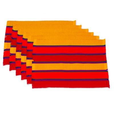 Country Sunset,'Six Handwoven Striped Cotton Placemats from Guatemala'