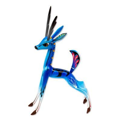 Little Blue Deer,'Blue Copal Wood Deer Alebrije From San Martin Tilcajete'