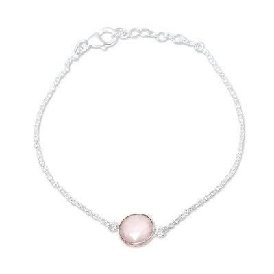 Pink Night,'Adjustable Rose Quartz Pendant Bracelet from India'