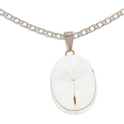 Daylight Rebirth,'Oval Clear Natural Dandelion Resin Pendant Necklace'
