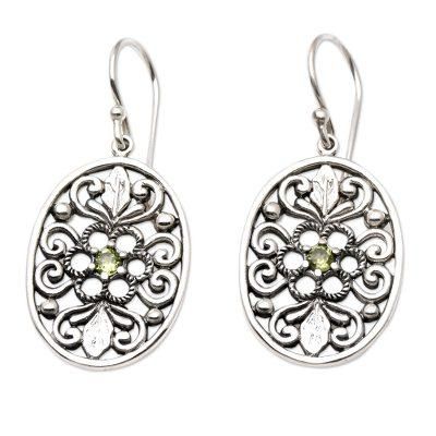 Eucalyptus Leaves,'Peridot and Sterling Silver Dangle Earrings'