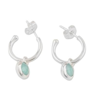 Glam Green,'Sterling Silver Half-Hoop Earrings with Chalcedony Stones'