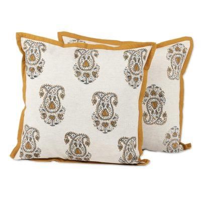 Paisley Pride,'Cotton Paisley Pattern Antique White Cushion Covers (Pair)'