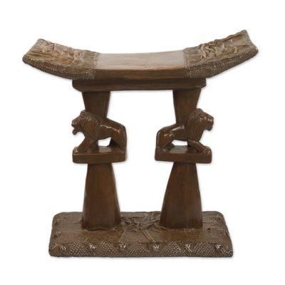 Lion King,'Handcrafted Decorative Wood Lion Throne Stool from Ghana'