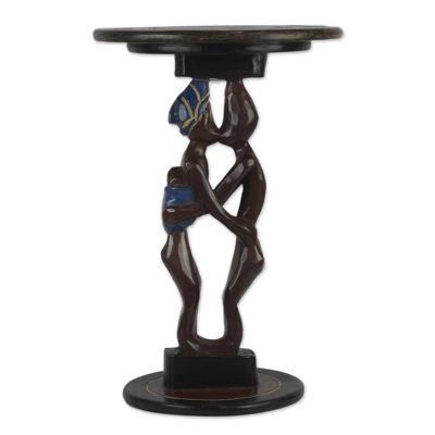 Familial Love,'Cedar Wood Accent Table of Two People from Ghana'