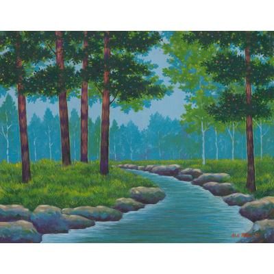 Flowing Life,'Signed Impressionist Landscape Painting from Java'