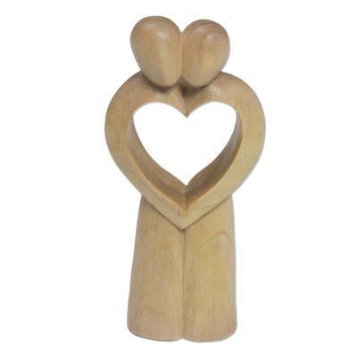 United Heart,'Abstract Crocodile Wood Statuette of Couple from Bali'