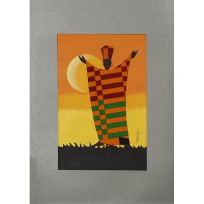 Rejoice I,'Painting of an African Man in Colorful Cotton Clothing'