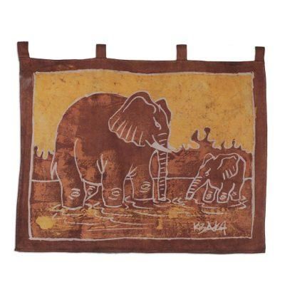 'Elephant Child' - Unique African Batik Cotton Wall Hanging