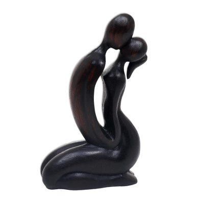 The Kiss,'Romantic Hand Carved Wood Sculpture of Lovers' Kiss'