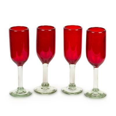 'Lovely Rubies' (set of 4) - Hand Made Handblown Red Glass Champagne F