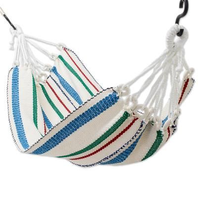 Relaxing Summer,'Striped Handwoven Recycled Cotton Blend Single Hammock'