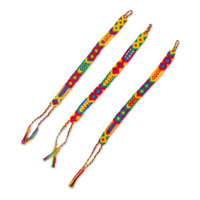 Colorful Concoction,'Colorful Handwoven Cotton Wristband Bracelets (Set of 3)'