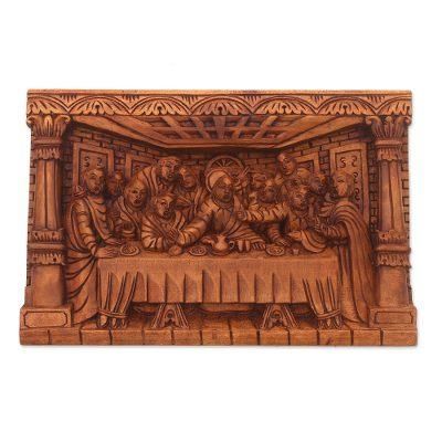 Last Dinner,'Hand-Carved Last Supper Wood Relief Panel from Bali'