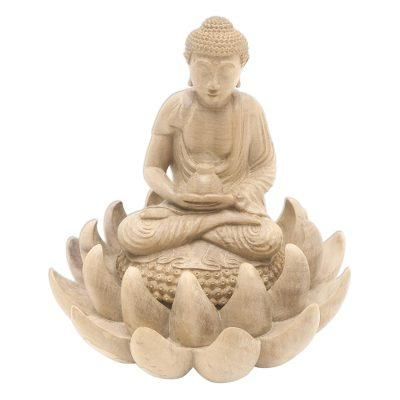 Dhyan Mudra Buddha,'Hibiscus Wood Buddha and Lotus Flower Sculpture'