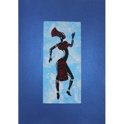 Kpanlogo Dance II,'Painting of a Dancing Woman in a Red Cotton Dress from Ghana'