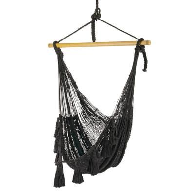 Ocean Seat in Black,'Tasseled Black Cotton Rope Mayan Hammock Swing'
