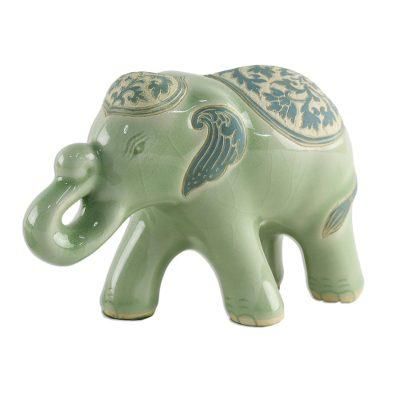 Prestigious Elephant,'Celadon Ceramic Sculpture of an Elephant from Thailand'