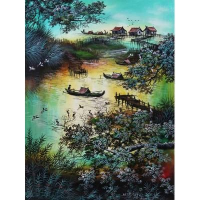 Java Lake,'Signed Impressionist Painting of a Lake from Java'