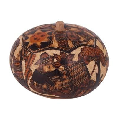 Honoring Tradition,'Hand Carved Andean Traditional Village Gourd Decorative Box'