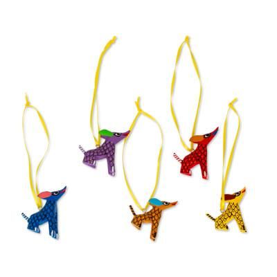 Sweet Coyotes,'Wood Alebrije Coyote Ornaments (Set of 5) from Mexico'