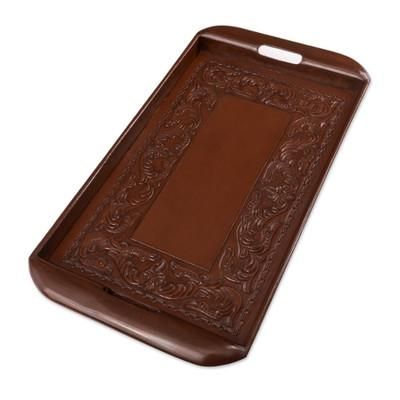 'Spanish Ivy' - Peruvian Leather Wood Tray Serveware