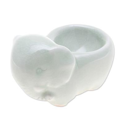 Breakfast with Elephants,'Aqua Celadon Ceramic Egg Cup Pinch Bowl'