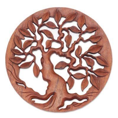 Venerable Tree,'Hand Carved Balinese Relief Panel of the Tree of Life'