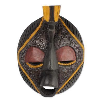 Africa wood mask, 'Patience' - Hand Made Wood Mask