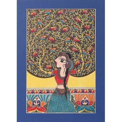 Mother Nature II,'Mother Nature Madhubani Painting on Paper from India'