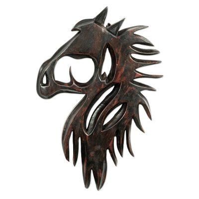 Horse Master,'Brown Sese Wood Horse Relief Panel from Ghana'