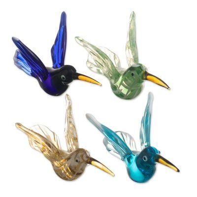 Hummingbird Flock,'Handcrafted Glass Hummingbirds (Set of 4)'