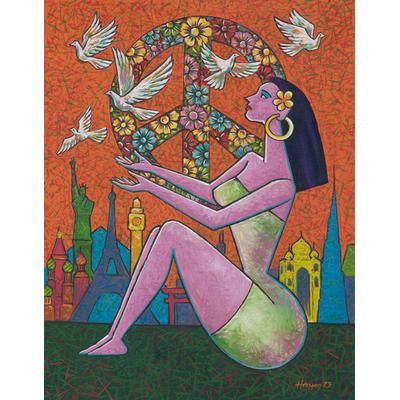 'Signed Unstretched Peace-Themed Expressionist Painting'