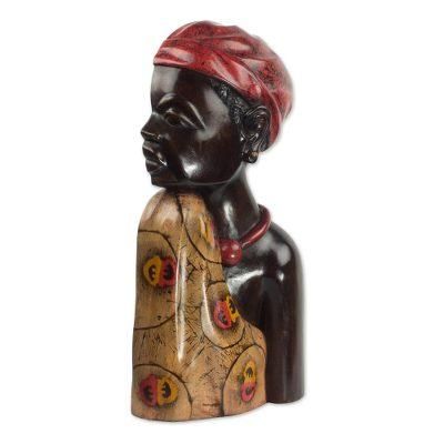 Profile of a Queen,'Carved Sese Wood Sculpture of an African Woman from Ghana'